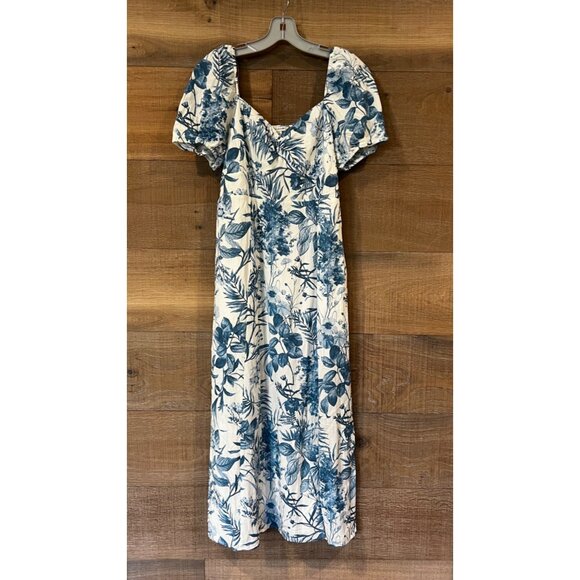 ZOE & CLAIRE Floral Puff Sleeve Front Slit Midi Dress size L - Picture 3 of 10